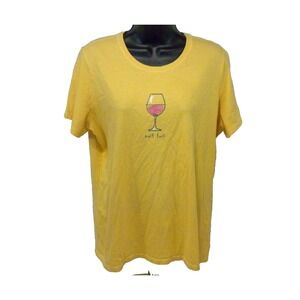 Life Is Good T-shirt Womens L‎ Yellow Classic Fit Wine Tasting Short Sleeve